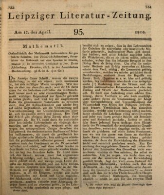 Leipziger Literaturzeitung Mittwoch 17. April 1816