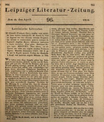 Leipziger Literaturzeitung Donnerstag 18. April 1816