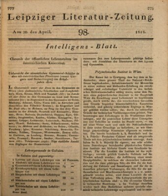 Leipziger Literaturzeitung Samstag 20. April 1816