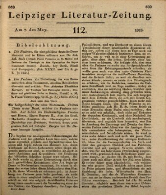 Leipziger Literaturzeitung Dienstag 7. Mai 1816