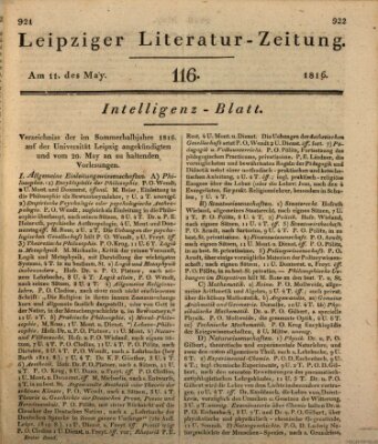 Leipziger Literaturzeitung Samstag 11. Mai 1816