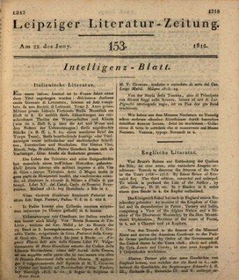 Leipziger Literaturzeitung Samstag 22. Juni 1816