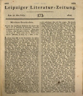 Leipziger Literaturzeitung Montag 15. Juli 1816