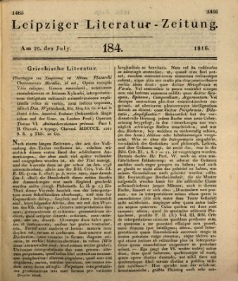 Leipziger Literaturzeitung Freitag 26. Juli 1816