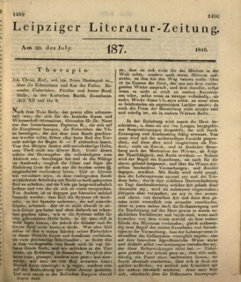 Leipziger Literaturzeitung Dienstag 30. Juli 1816