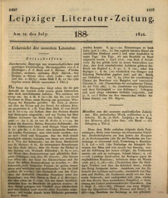 Leipziger Literaturzeitung Mittwoch 31. Juli 1816
