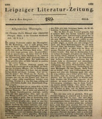 Leipziger Literaturzeitung Donnerstag 1. August 1816