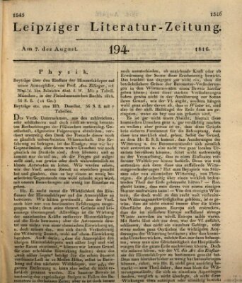 Leipziger Literaturzeitung Mittwoch 7. August 1816