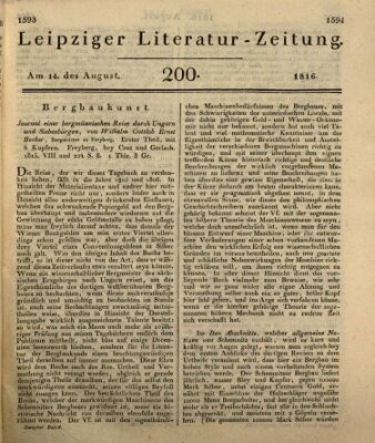 Leipziger Literaturzeitung Mittwoch 14. August 1816