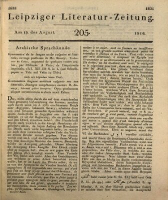 Leipziger Literaturzeitung Montag 19. August 1816