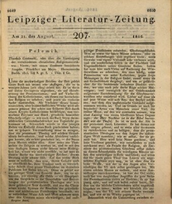 Leipziger Literaturzeitung Mittwoch 21. August 1816