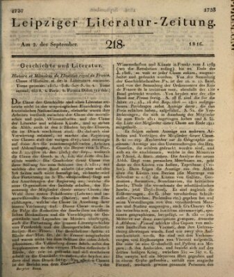 Leipziger Literaturzeitung Montag 2. September 1816