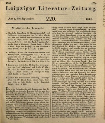 Leipziger Literaturzeitung Mittwoch 4. September 1816