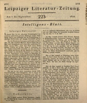 Leipziger Literaturzeitung Samstag 7. September 1816
