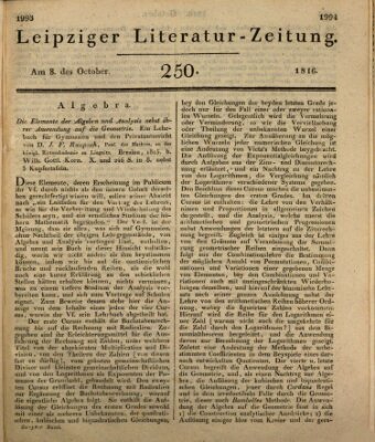 Leipziger Literaturzeitung Dienstag 8. Oktober 1816