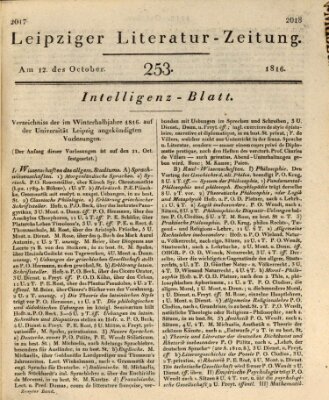 Leipziger Literaturzeitung Samstag 12. Oktober 1816