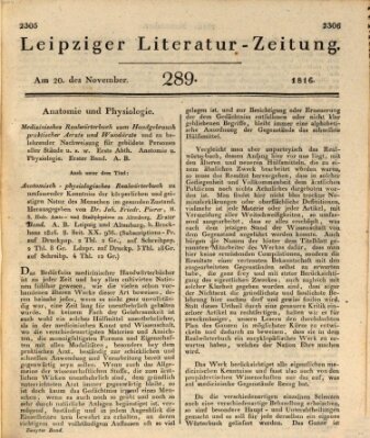 Leipziger Literaturzeitung Mittwoch 20. November 1816