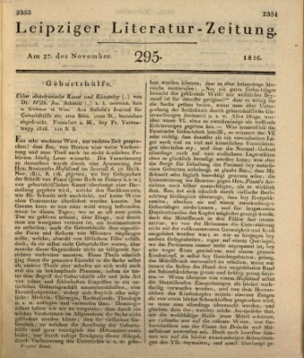 Leipziger Literaturzeitung Mittwoch 27. November 1816