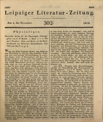 Leipziger Literaturzeitung Mittwoch 4. Dezember 1816