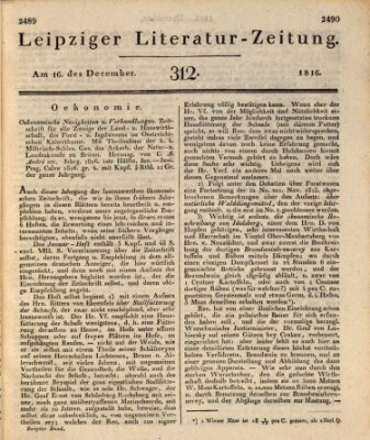 Leipziger Literaturzeitung Montag 16. Dezember 1816