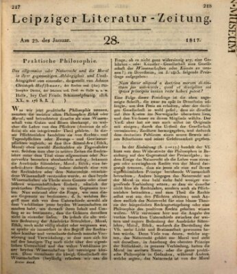 Leipziger Literaturzeitung Mittwoch 29. Januar 1817