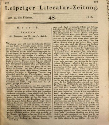 Leipziger Literaturzeitung Mittwoch 19. Februar 1817