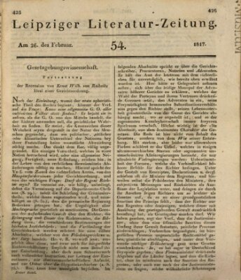 Leipziger Literaturzeitung Mittwoch 26. Februar 1817