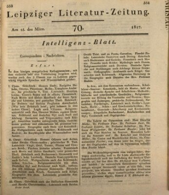 Leipziger Literaturzeitung Samstag 15. März 1817