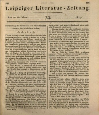 Leipziger Literaturzeitung Donnerstag 20. März 1817