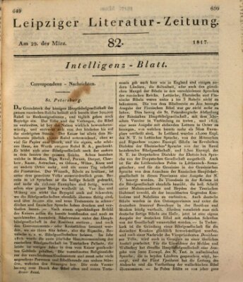 Leipziger Literaturzeitung Samstag 29. März 1817