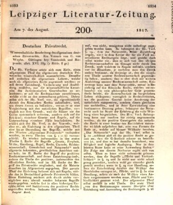 Leipziger Literaturzeitung Donnerstag 7. August 1817