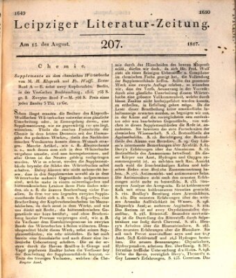 Leipziger Literaturzeitung Freitag 15. August 1817