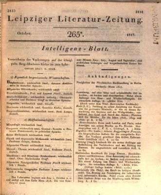 Leipziger Literaturzeitung Samstag 18. Oktober 1817