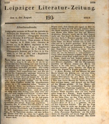 Leipziger Literaturzeitung Samstag 1. August 1818