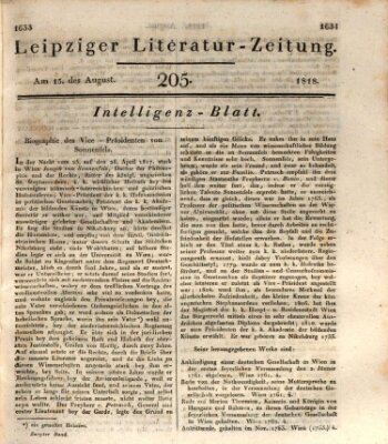 Leipziger Literaturzeitung Samstag 15. August 1818