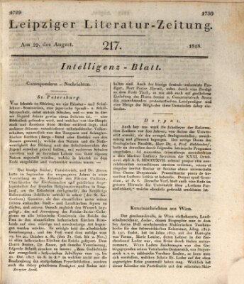 Leipziger Literaturzeitung Samstag 29. August 1818