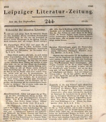 Leipziger Literaturzeitung Mittwoch 30. September 1818