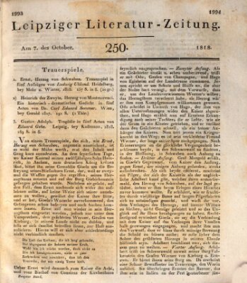 Leipziger Literaturzeitung Mittwoch 7. Oktober 1818