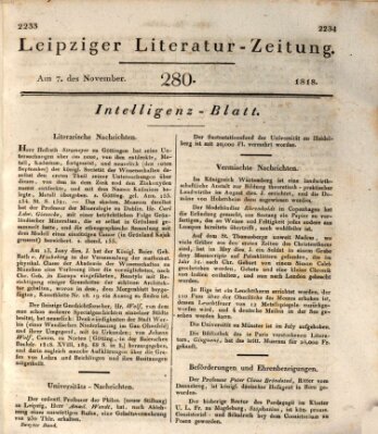 Leipziger Literaturzeitung Samstag 7. November 1818