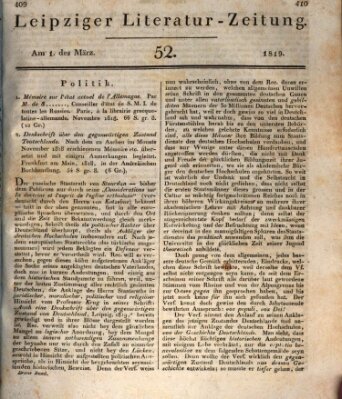 Leipziger Literaturzeitung Montag 1. März 1819