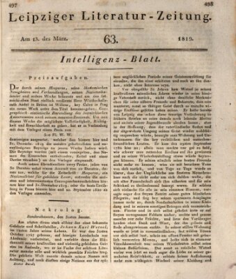 Leipziger Literaturzeitung Samstag 13. März 1819