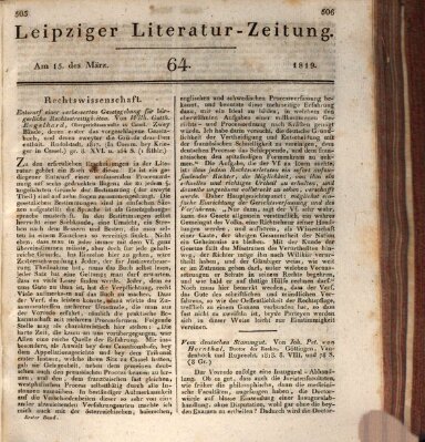 Leipziger Literaturzeitung Montag 15. März 1819