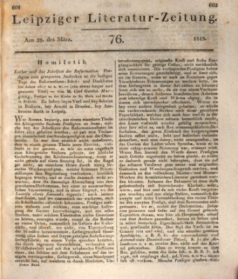 Leipziger Literaturzeitung Montag 29. März 1819