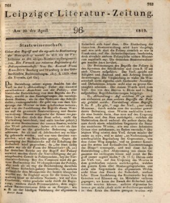 Leipziger Literaturzeitung Dienstag 20. April 1819