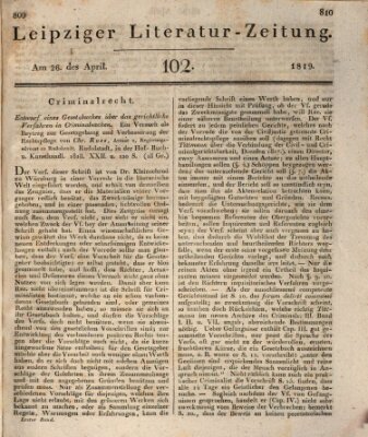 Leipziger Literaturzeitung Montag 26. April 1819