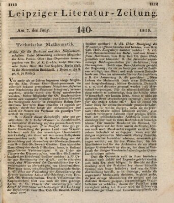 Leipziger Literaturzeitung Montag 7. Juni 1819