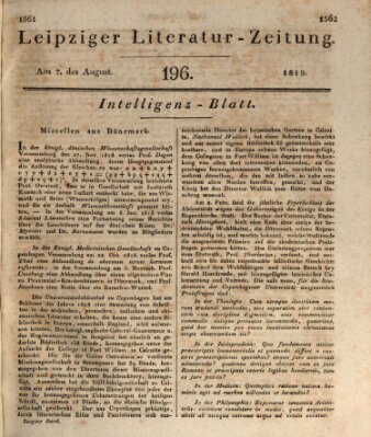 Leipziger Literaturzeitung Samstag 7. August 1819