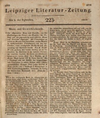 Leipziger Literaturzeitung Mittwoch 8. September 1819