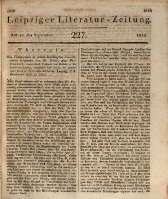 Leipziger Literaturzeitung Montag 13. September 1819