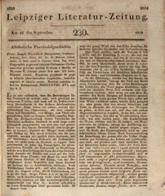 Leipziger Literaturzeitung Donnerstag 16. September 1819